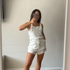SaboSkirt White Ribbed Short Overall Playsuit, S